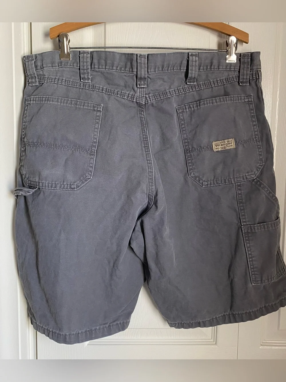 Wrangler Rock Gray Cargo Carpenter Shorts 38 Cotton Canvas Workwear Utility
